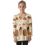 Leaves Foliage Acorns Barrel Kids  V Neck Casual Top