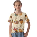 Leaves Foliage Acorns Barrel Kids  Cuff Sleeve Scrunch Bottom T-Shirt