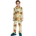 Leaves Foliage Acorns Barrel Kids  Long Sleeve Velvet Pajamas Set
