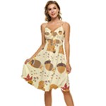 Leaves Foliage Acorns Barrel Sleeveless Tie Front Chiffon Dress