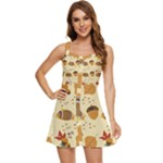 Leaves Foliage Acorns Barrel Ruffle Edge Bra Cup Chiffon Mini Dress