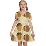 Leaves Foliage Acorns Barrel Kids  Short Sleeve Tiered Mini Dress