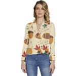 Leaves Foliage Acorns Barrel Women s Long Sleeve Revers Collar Cropped Jacket
