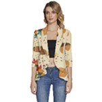 Leaves Foliage Acorns Barrel Women s 3/4 Sleeve Ruffle Edge Open Front Jacket
