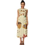 Leaves Foliage Acorns Barrel Sleeveless Round Neck Midi Dress