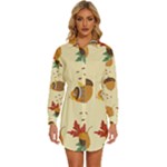 Leaves Foliage Acorns Barrel Womens Long Sleeve Shirt Dress