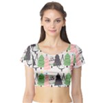 Christmas Trees Icons Short Sleeve Crop Top