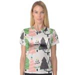 Christmas Trees Icons V-Neck Sport Mesh T-Shirt