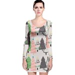 Christmas Trees Icons Long Sleeve Velvet Bodycon Dress