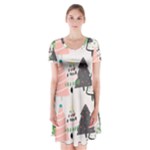 Christmas Trees Icons Short Sleeve V-neck Flare Dress
