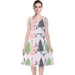 Christmas Trees Icons V-Neck Midi Sleeveless Dress 
