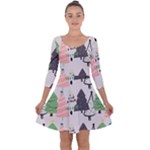 Christmas Trees Icons Quarter Sleeve Skater Dress