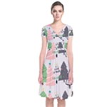 Christmas Trees Icons Short Sleeve Front Wrap Dress