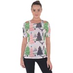 Christmas Trees Icons Shoulder Cut Out Short Sleeve Top