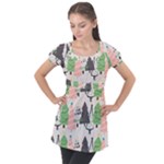Christmas Trees Icons Puff Sleeve Tunic Top