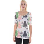 Christmas Trees Icons Wide Neckline T-Shirt