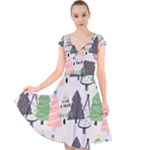 Christmas Trees Icons Cap Sleeve Front Wrap Midi Dress