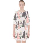 Christmas Trees Icons Quarter Sleeve Pocket Dress