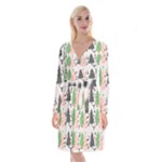 Christmas Trees Icons Long Sleeve Velvet Front Wrap Dress