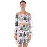 Christmas Trees Icons Off Shoulder Top with Skirt Set