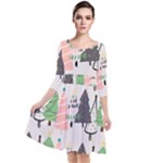 Christmas Trees Icons Quarter Sleeve Waist Band Dress