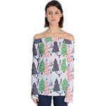 Christmas Trees Icons Off Shoulder Long Sleeve Top