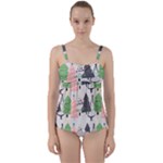 Christmas Trees Icons Twist Front Tankini Set