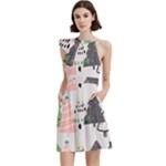 Christmas Trees Icons Cocktail Party Halter Sleeveless Dress With Pockets