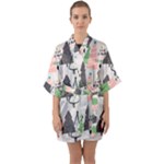 Christmas Trees Icons Half Sleeve Satin Kimono 