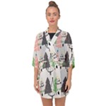 Christmas Trees Icons Half Sleeve Chiffon Kimono