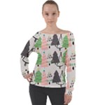 Christmas Trees Icons Off Shoulder Long Sleeve Velour Top