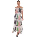Christmas Trees Icons Off Shoulder Open Front Chiffon Dress