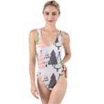 Christmas Trees Icons High Leg Strappy Swimsuit