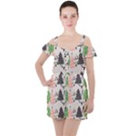 Christmas Trees Icons Ruffle Cut Out Chiffon Playsuit