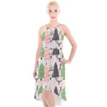 Christmas Trees Icons High-Low Halter Chiffon Dress 