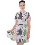 Christmas Trees Icons Short Sleeve Shoulder Cut Out Dress 