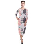 Christmas Trees Icons Quarter Sleeve Midi Velour Bodycon Dress