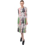 Christmas Trees Icons Ruffle End Midi Chiffon Dress