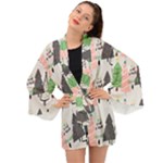 Christmas Trees Icons Long Sleeve Kimono