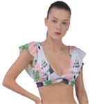 Christmas Trees Icons Plunge Frill Sleeve Bikini Top