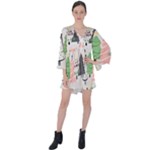 Christmas Trees Icons V-Neck Flare Sleeve Mini Dress
