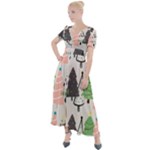 Christmas Trees Icons Button Up Short Sleeve Maxi Dress