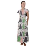 Christmas Trees Icons Flutter Sleeve Maxi Dress