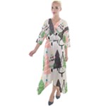 Christmas Trees Icons Quarter Sleeve Wrap Front Maxi Dress