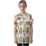 Christmas Trees Icons Fold Over Open Sleeve Top