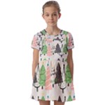 Christmas Trees Icons Kids  Short Sleeve Pinafore Style Dress