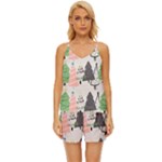 Christmas Trees Icons V-Neck Satin Pajamas Set