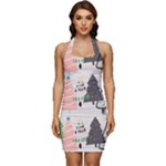 Christmas Trees Icons Sleeveless Wide Square Neckline Ruched Bodycon Dress