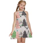 Christmas Trees Icons Kids  Halter Collar Waist Tie Chiffon Dress