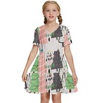 Christmas Trees Icons Kids  Short Sleeve Tiered Mini Dress